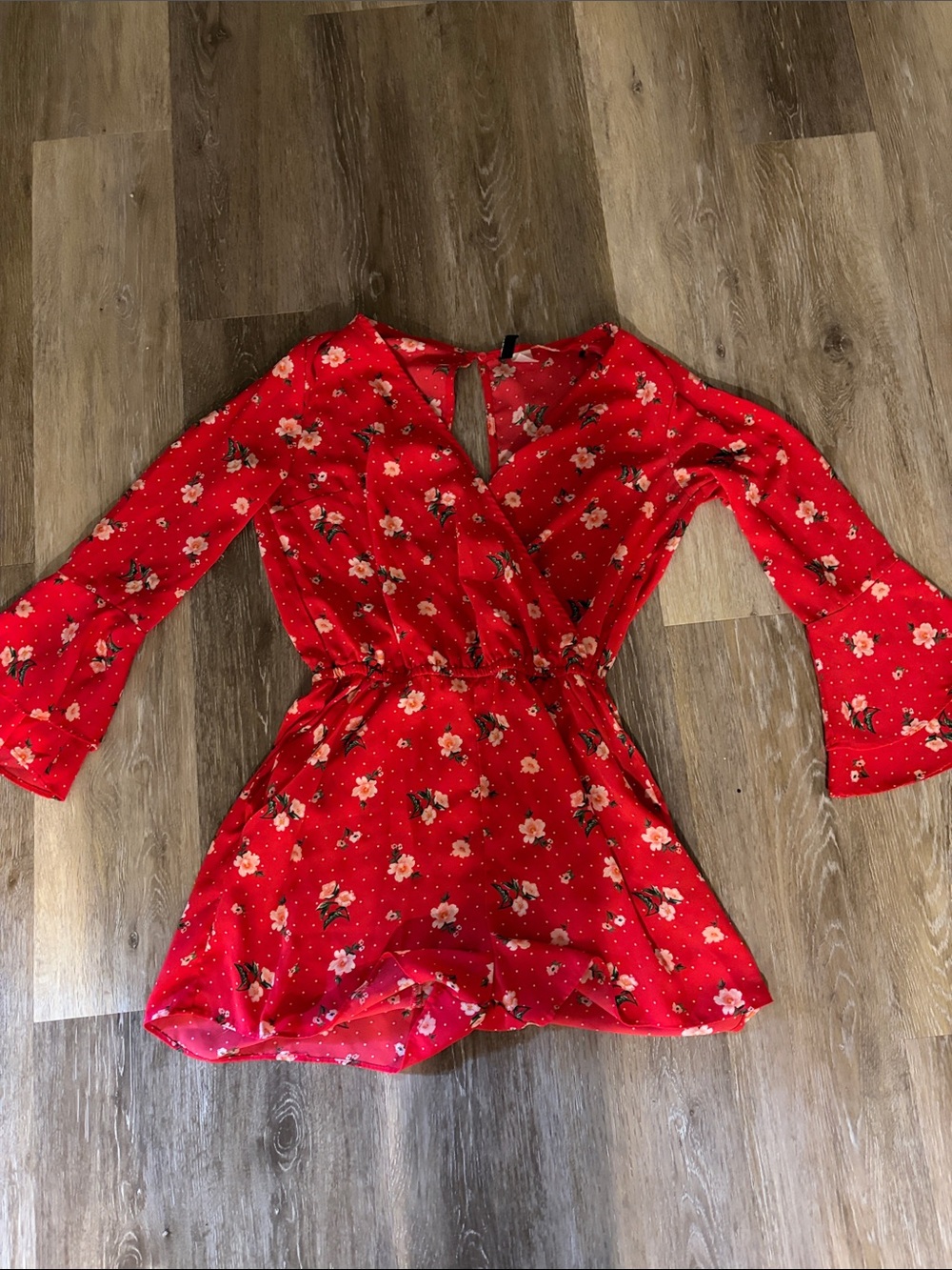 Divided Red Floral Wrap Romper